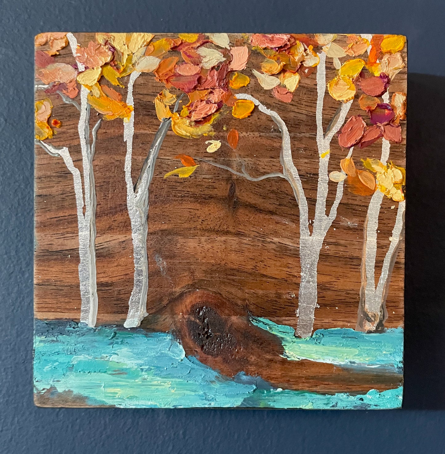 Autumn- Mini Solid Walnut Painting