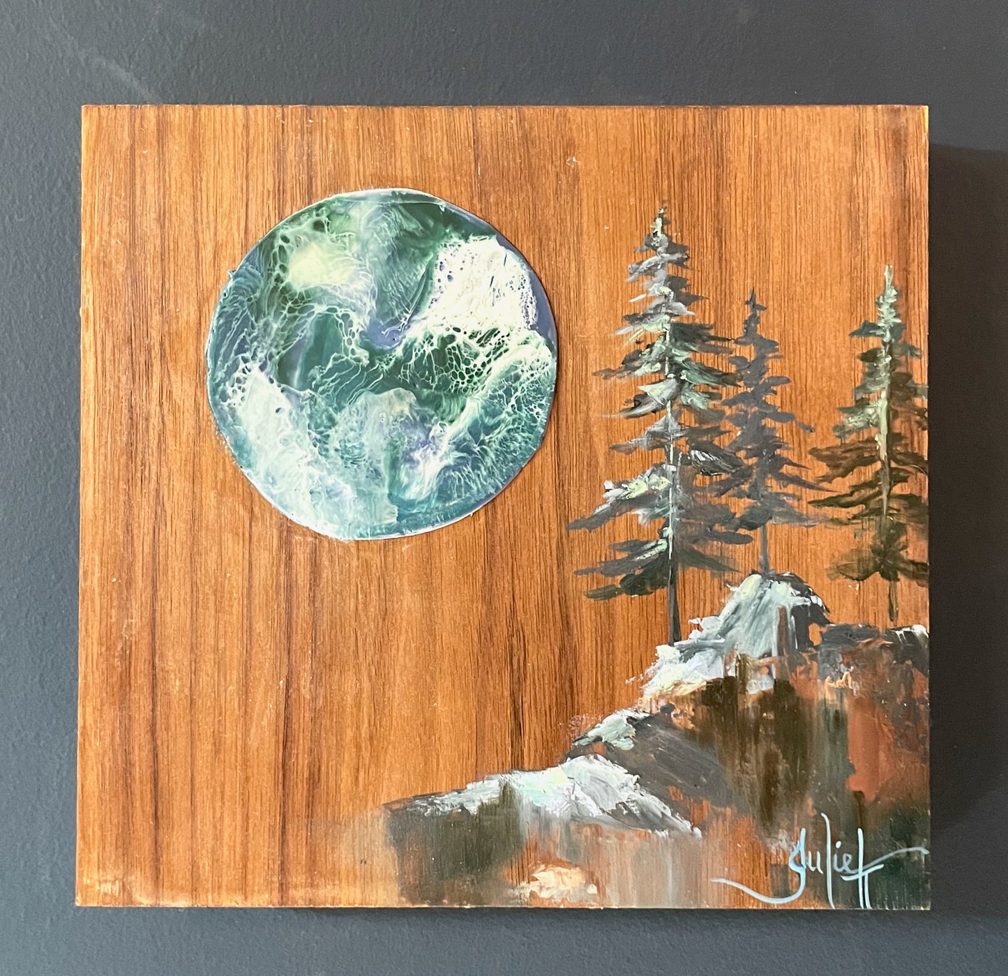 Glow Alone - Mixed Media Painting on Walnut