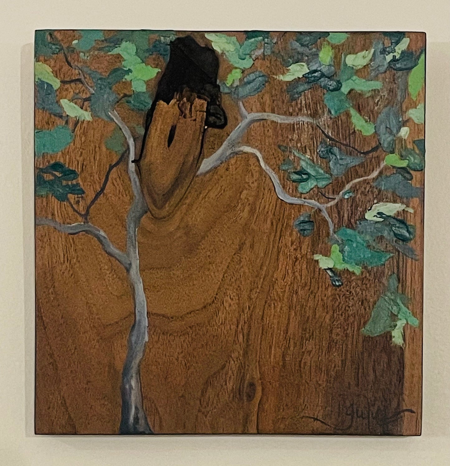 Forest Heart - Abstract Wax Painting on Walnut Wood