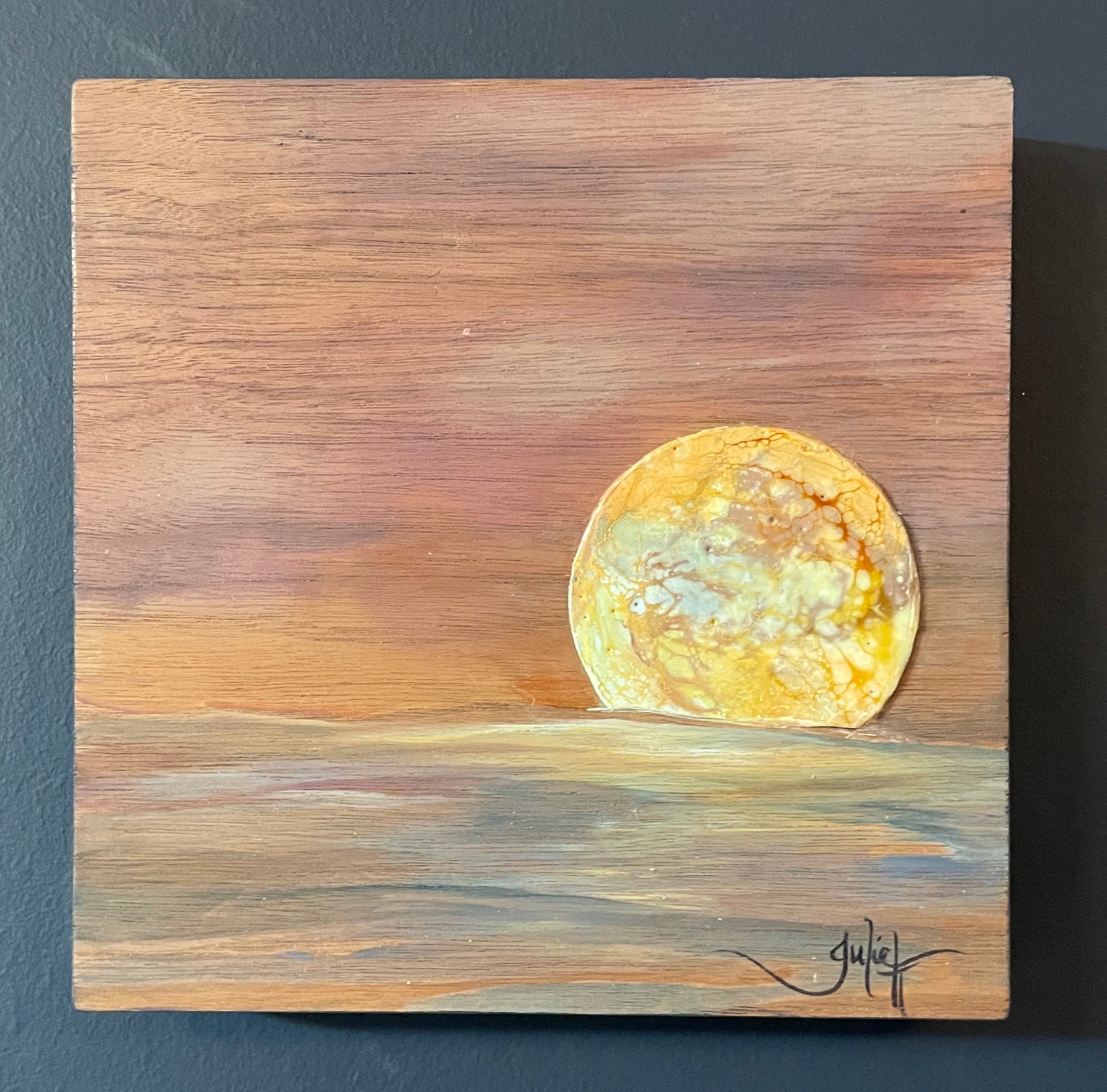 Light finds it's Way Home - Mixed Media Painting on Walnut