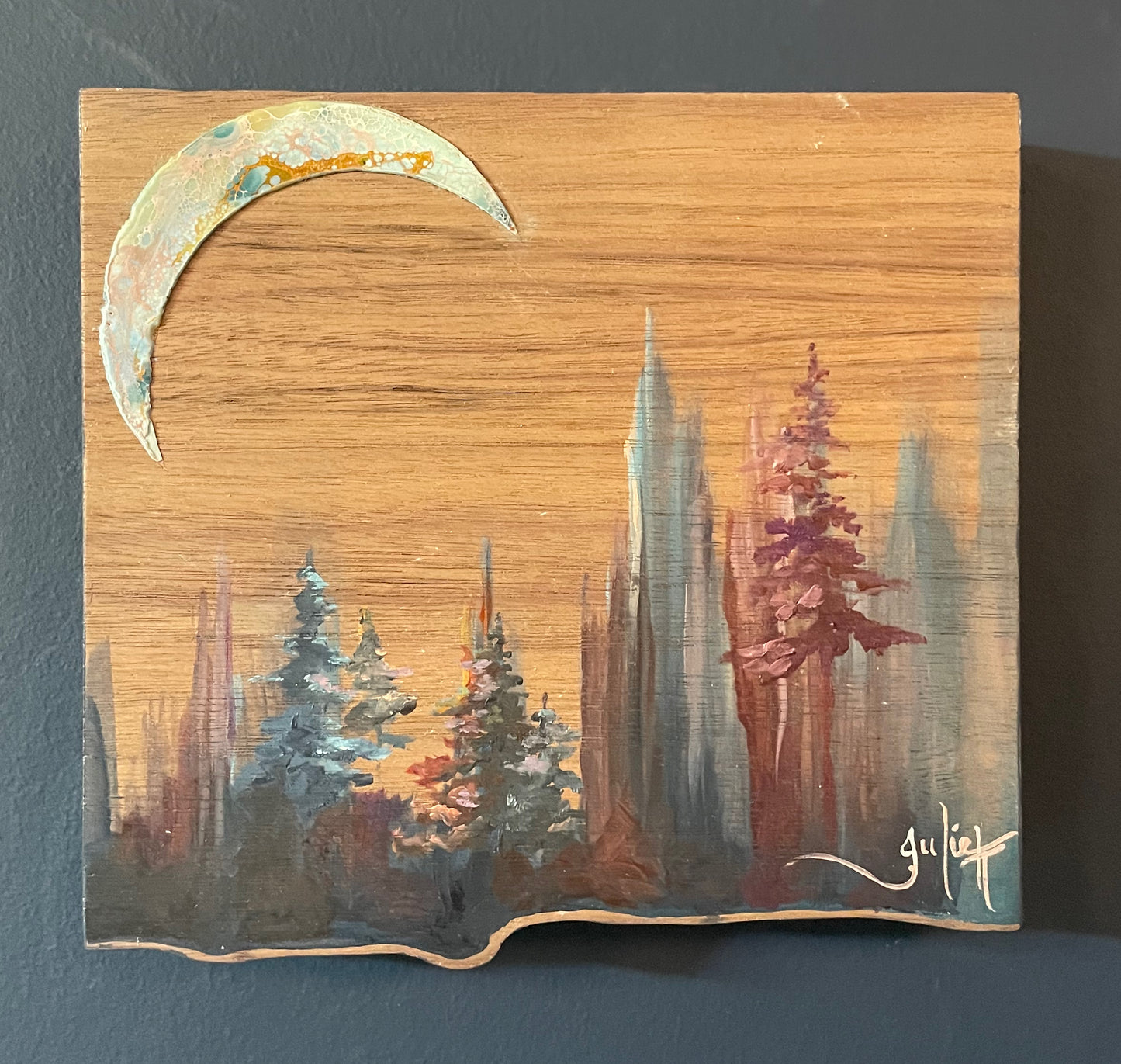 Trace of Grace - Mixed Media Painting on Walnut