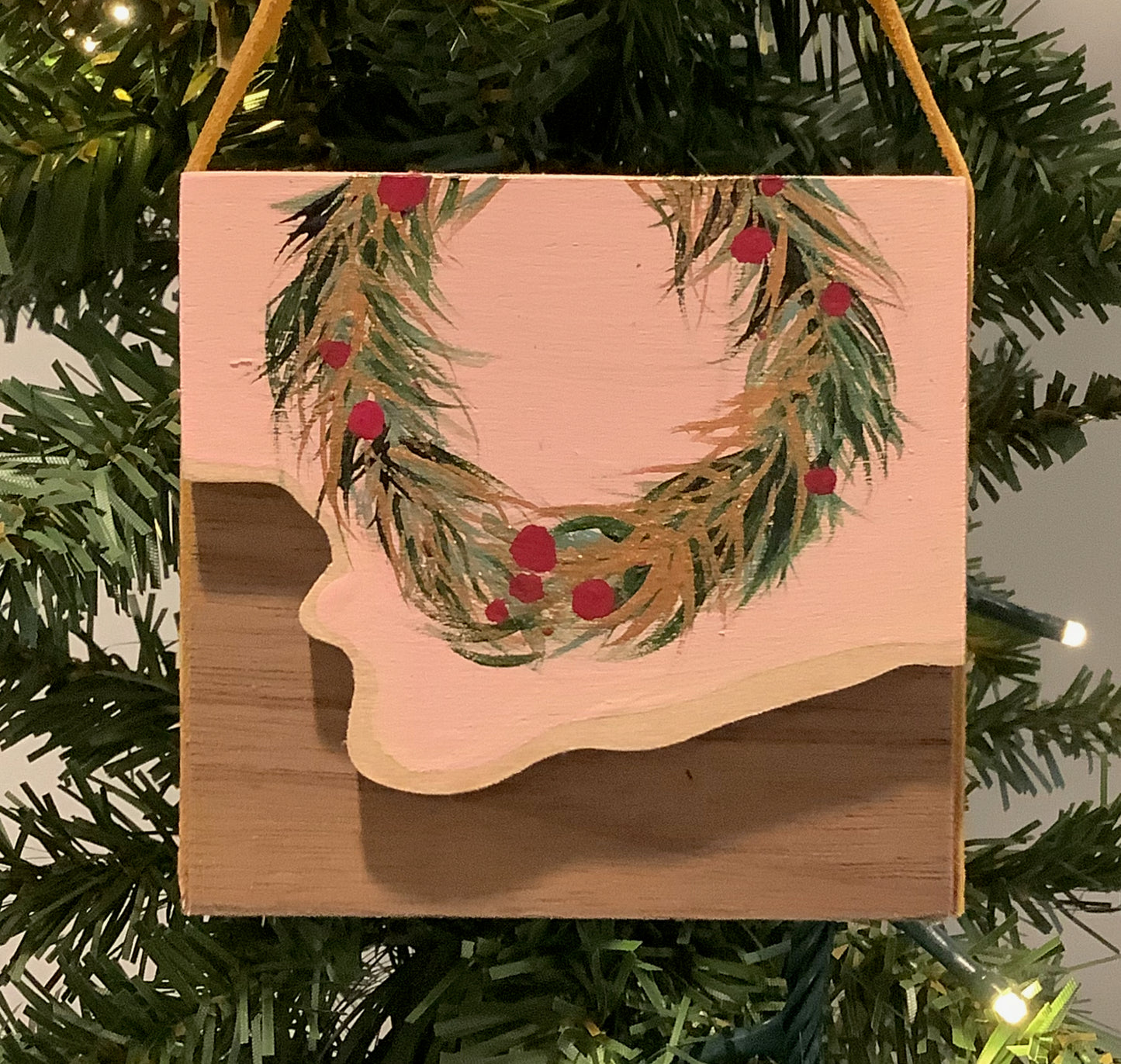 Cranberry Wreath Wooden Christmas Ornament