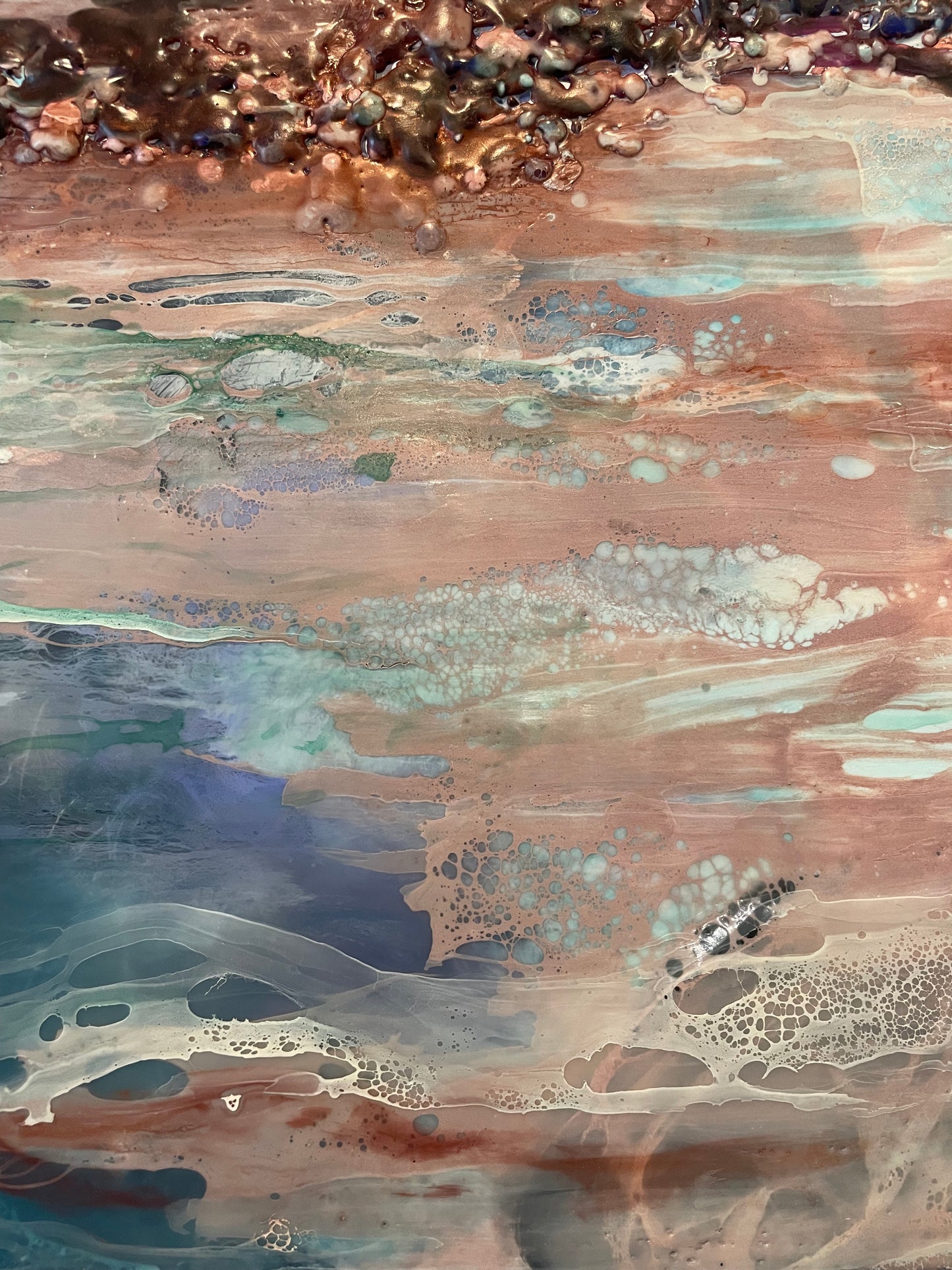 River's Edge, Encaustic Painting on Wood
