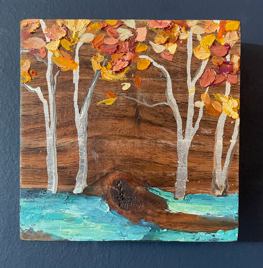 Autumn- Mini Solid Walnut Painting