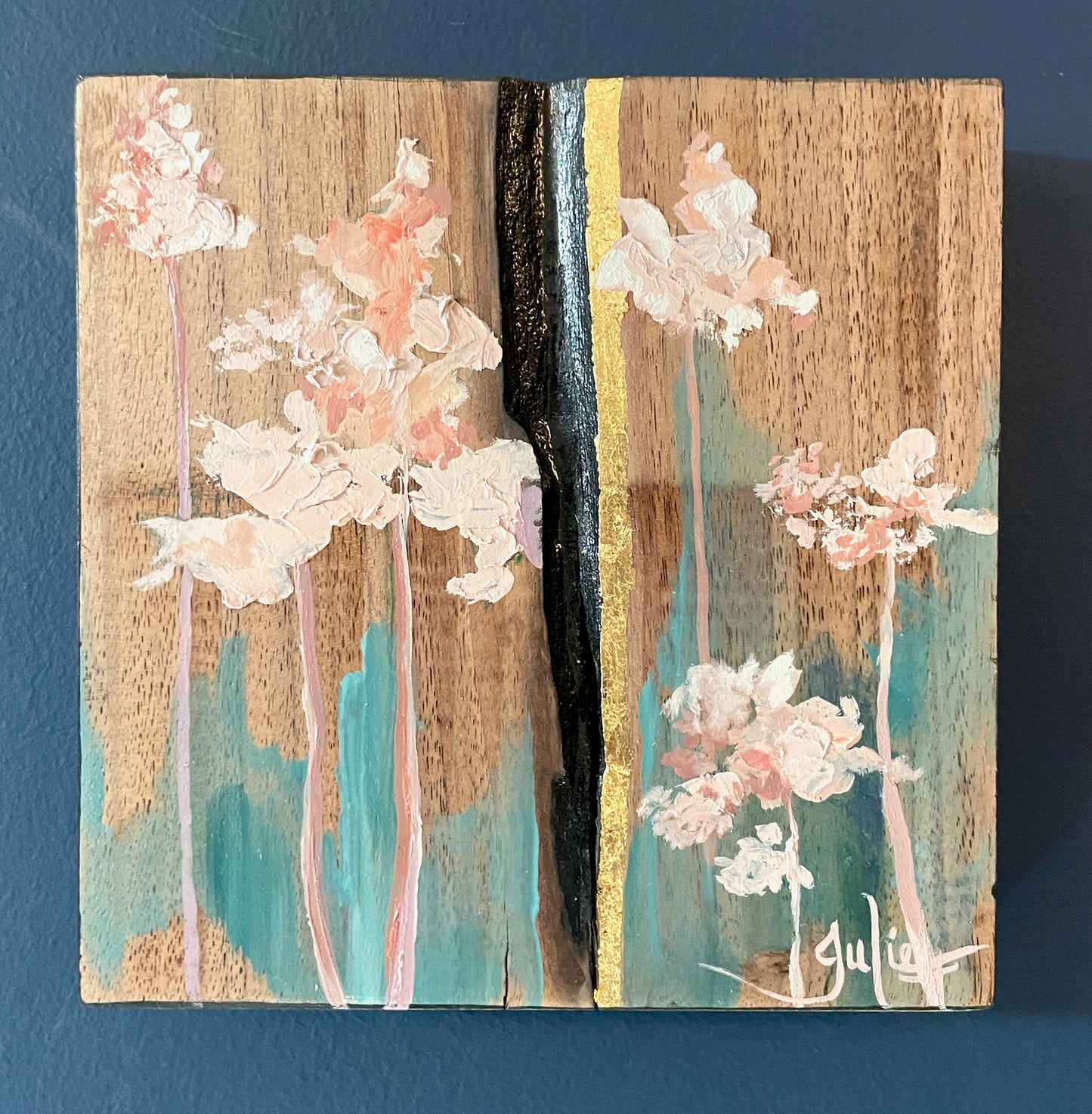 Between Stillness and Strength - Solid Walnut Mixed Media Painting