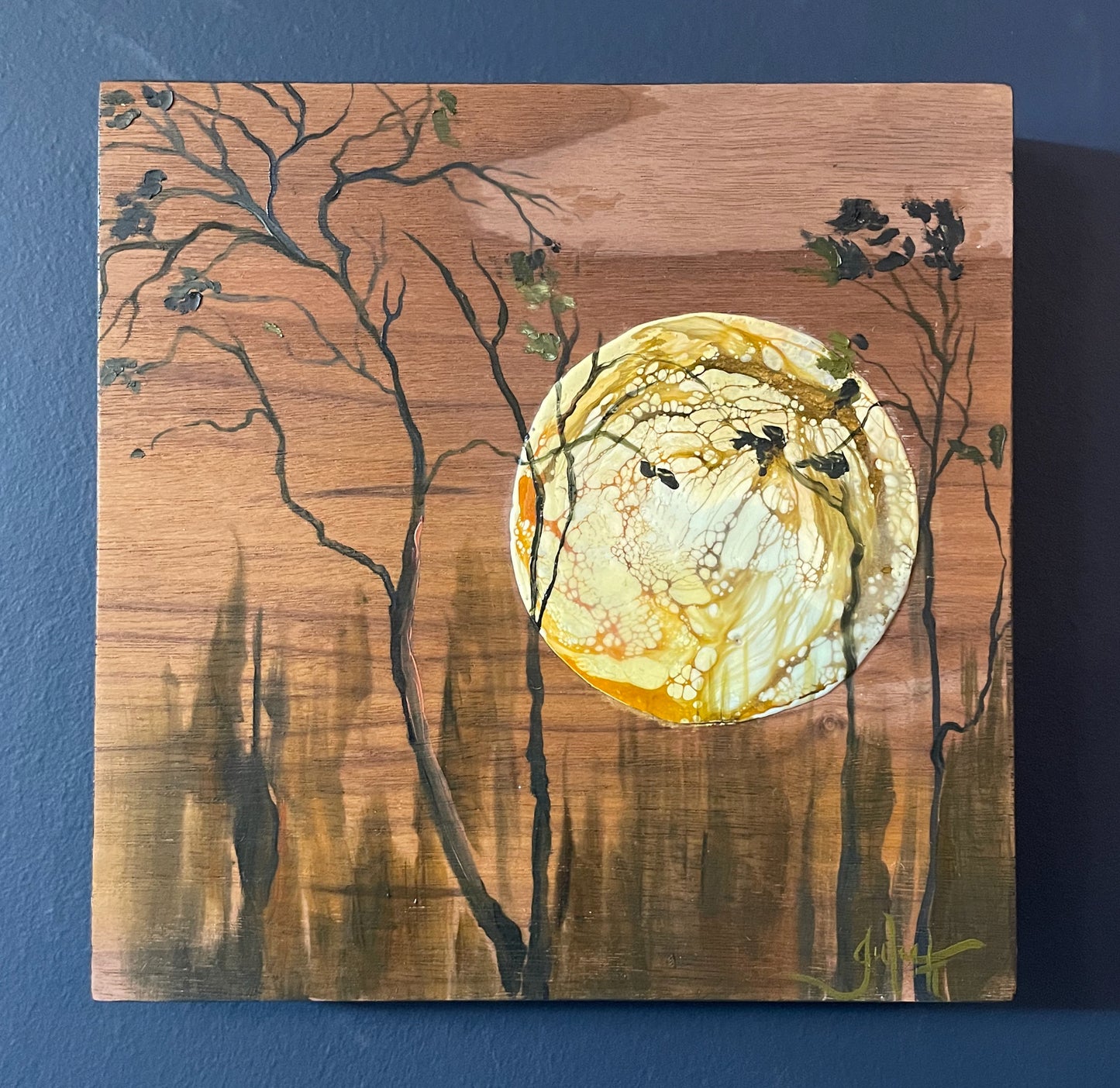 Caramel Bluff - Mixed Media Painting on Walnut