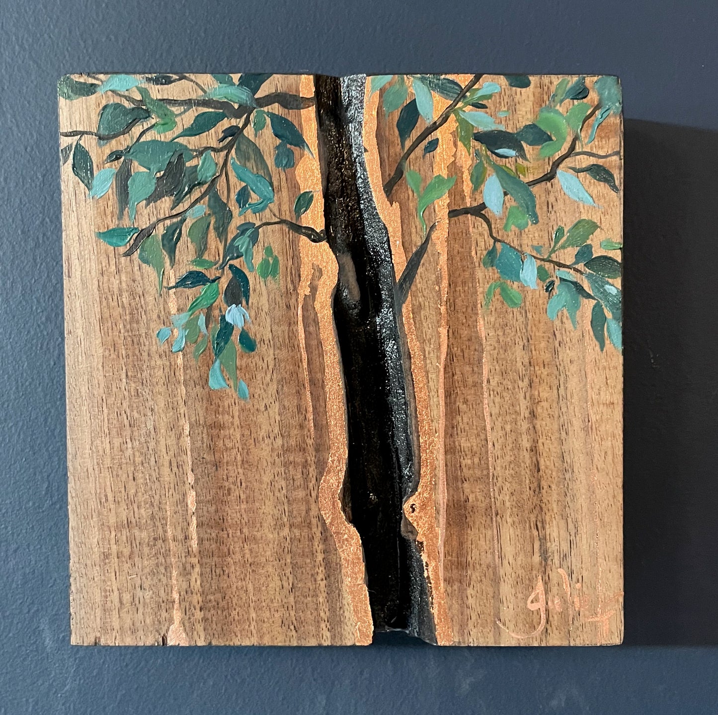 Ember Threads - Solid Walnut Mixed Media Painting