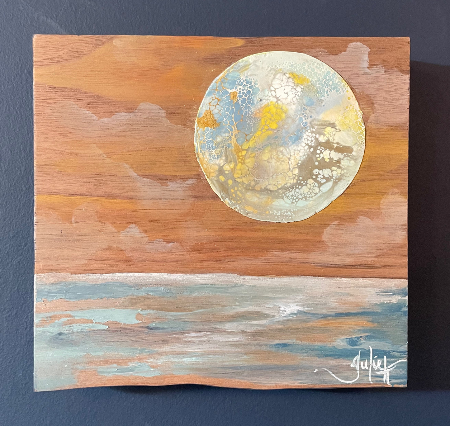 Held by Silver - Mixed Media Painting on Walnut