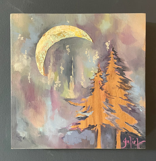 Moonbeam - Mixed Media Painting on Walnut