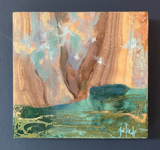River Bend - Mixed Media Painting on Walnut
