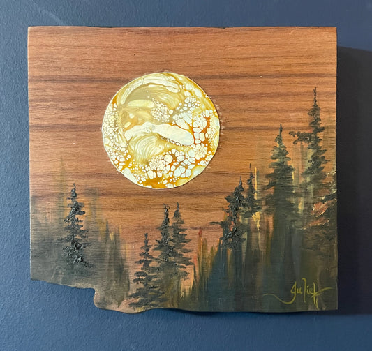 Saffron Bluff - Mixed Media Painting on Walnut