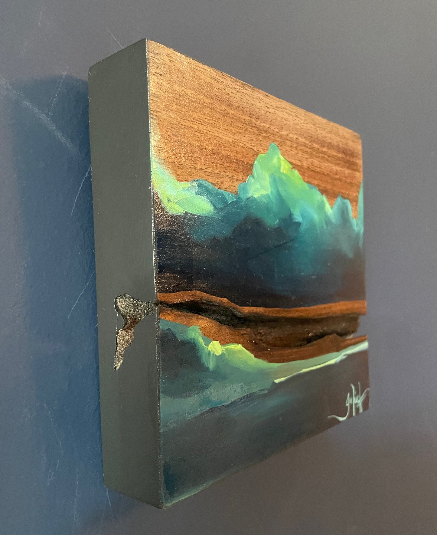 Shadow Hour - Solid Walnut Mixed Media Painting