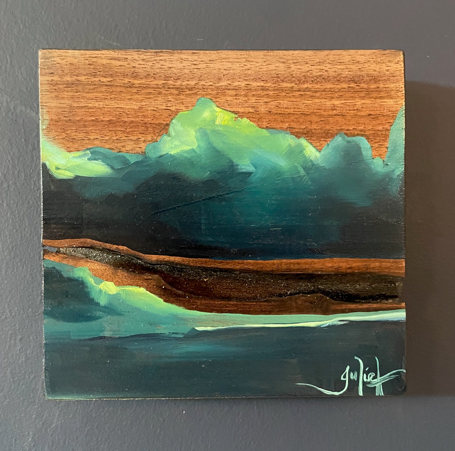 Shadow Hour - Solid Walnut Mixed Media Painting