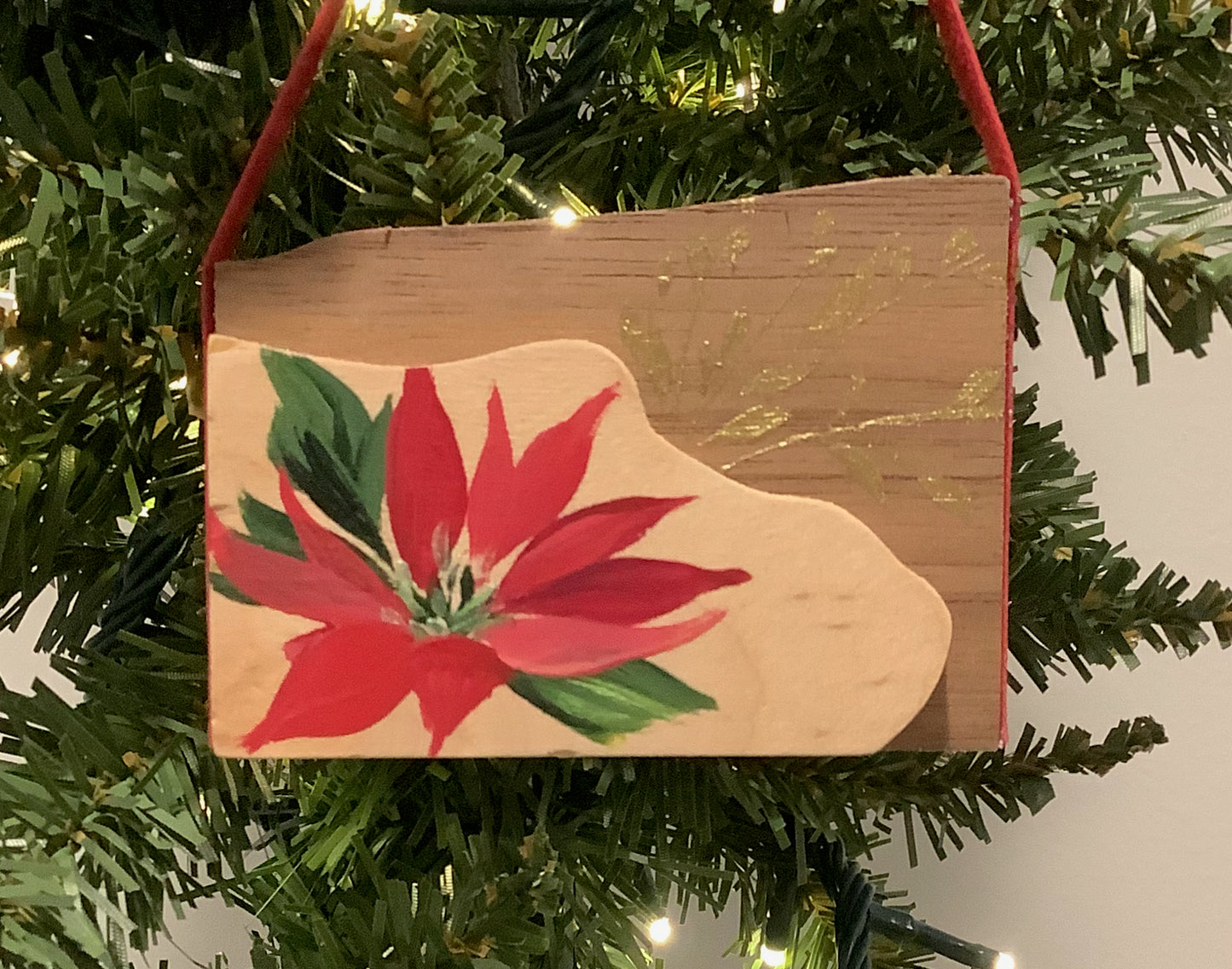 Solitary Red Bloom Wooden Christmas Ornament