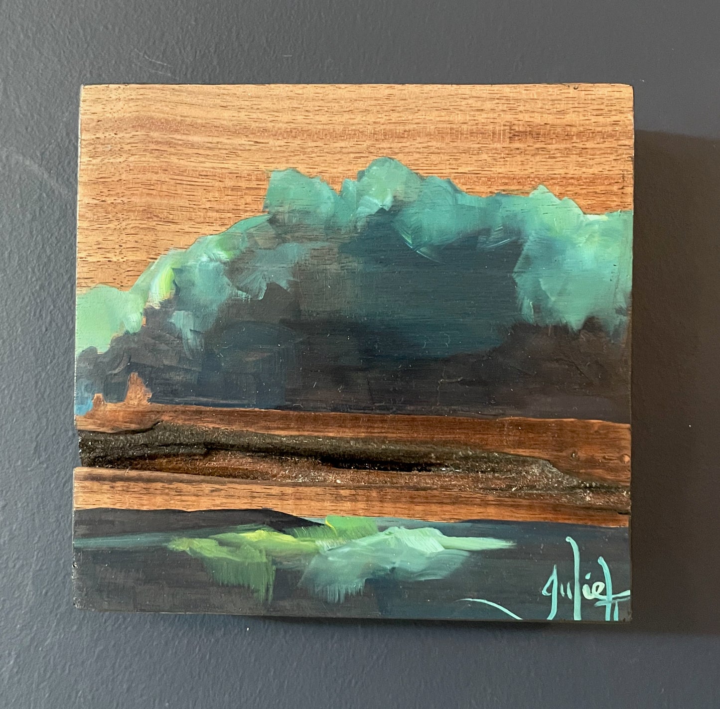 Emerald Nest- Solid Walnut Mixed Media Painting