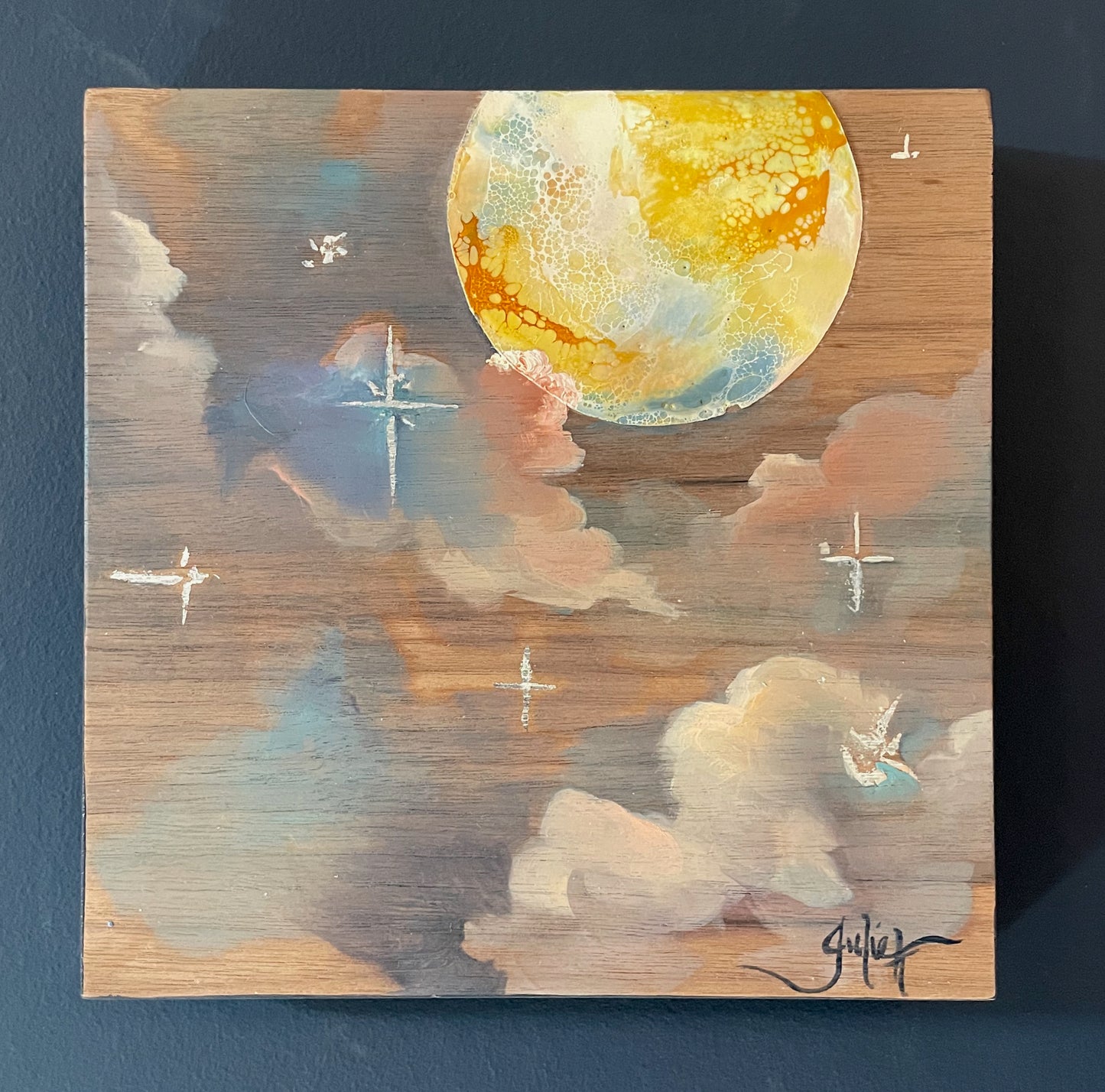 Twilight Whisper- Mixed Media Painting on Walnut