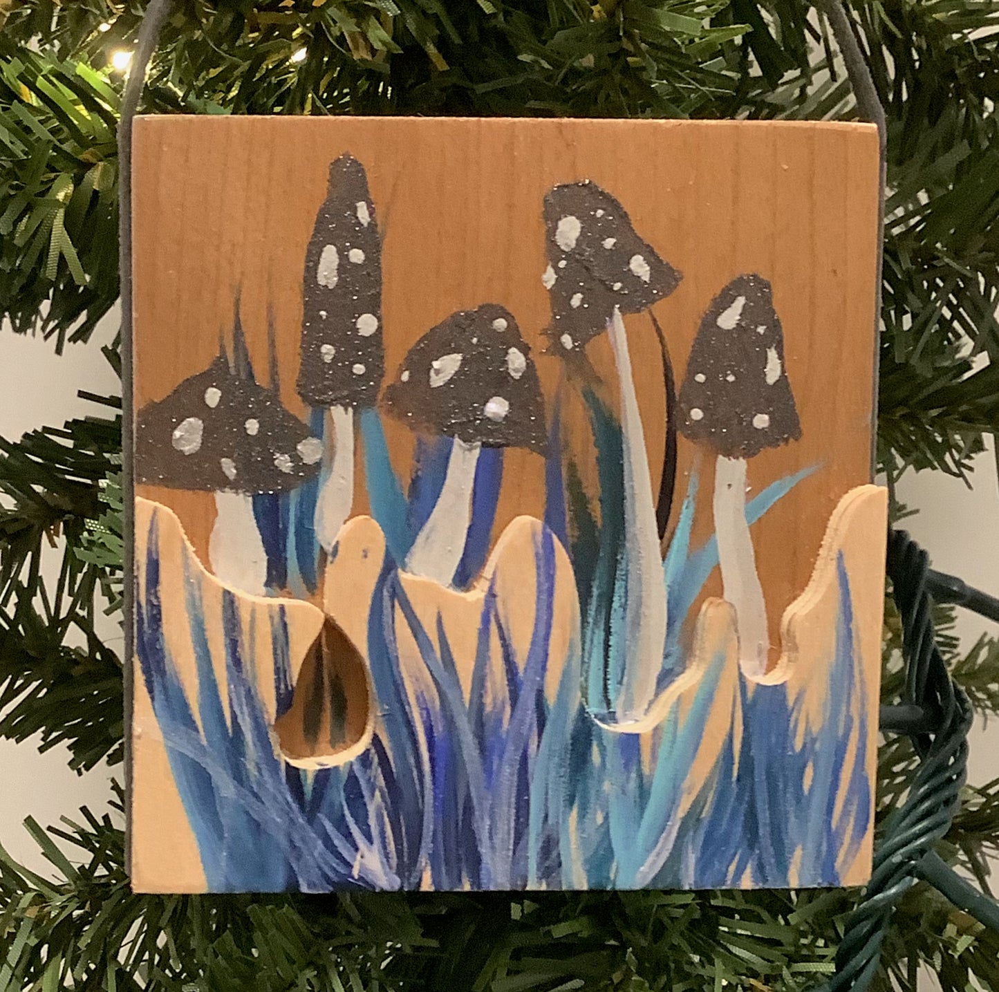 Ultra Blue Toadstool Wooden Christmas Ornament