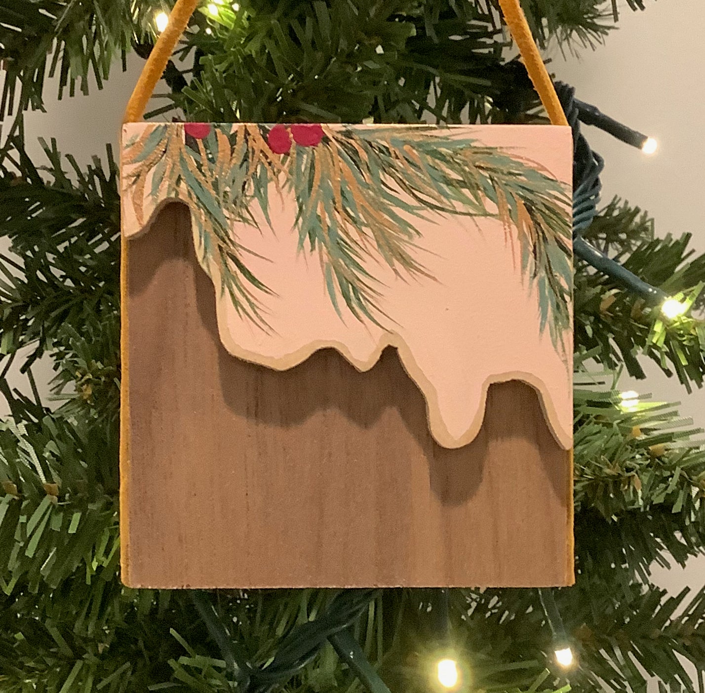 Warm Glow Sprig Wooden Christmas Ornament