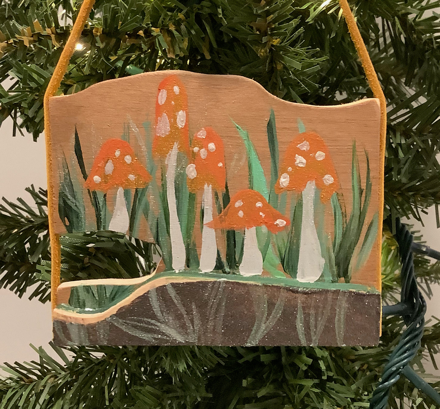 Citrus Mushroom Glow Wooden Christmas Ornament