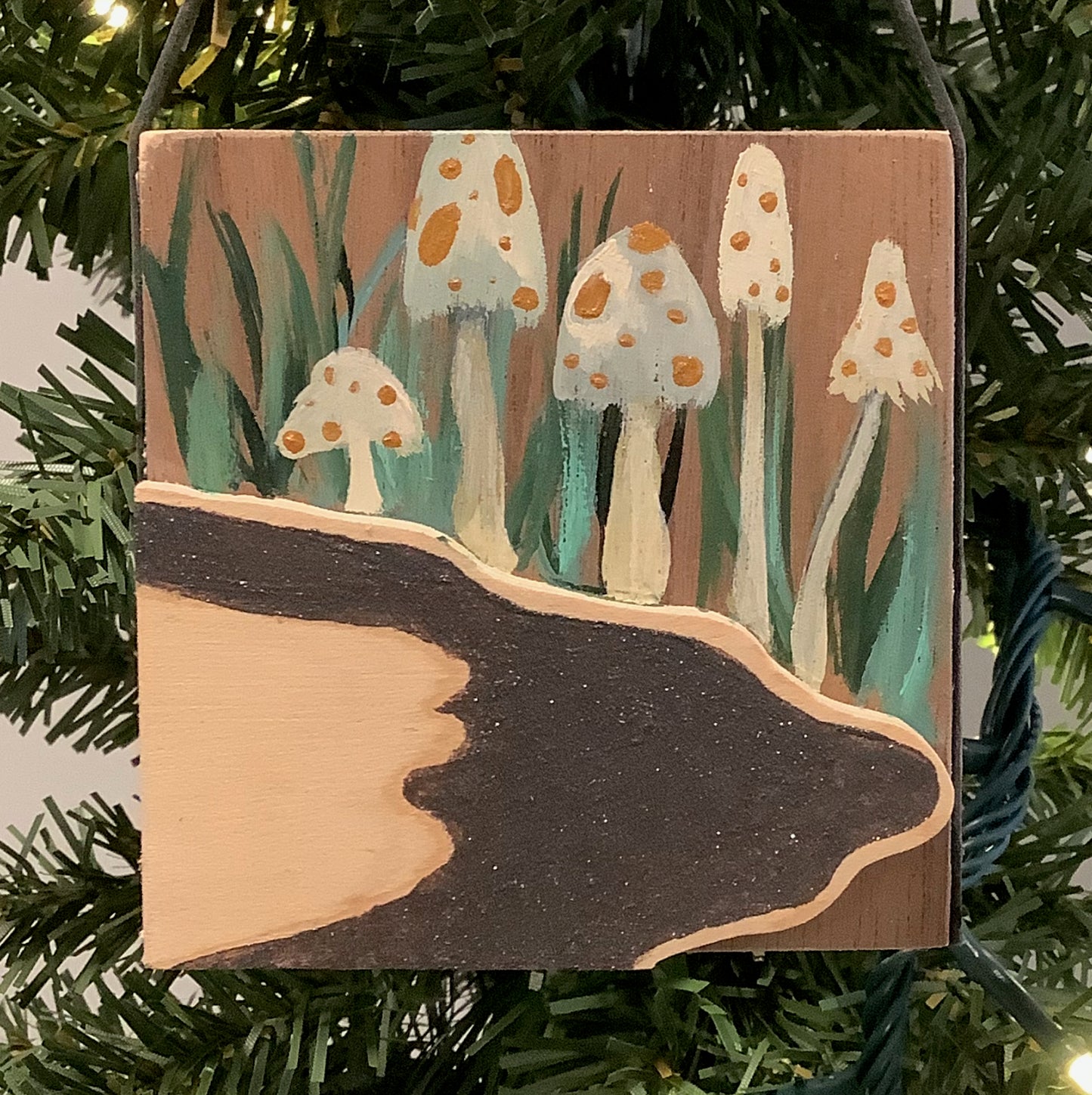 White Cap Mushroom Wooden Christmas Ornament
